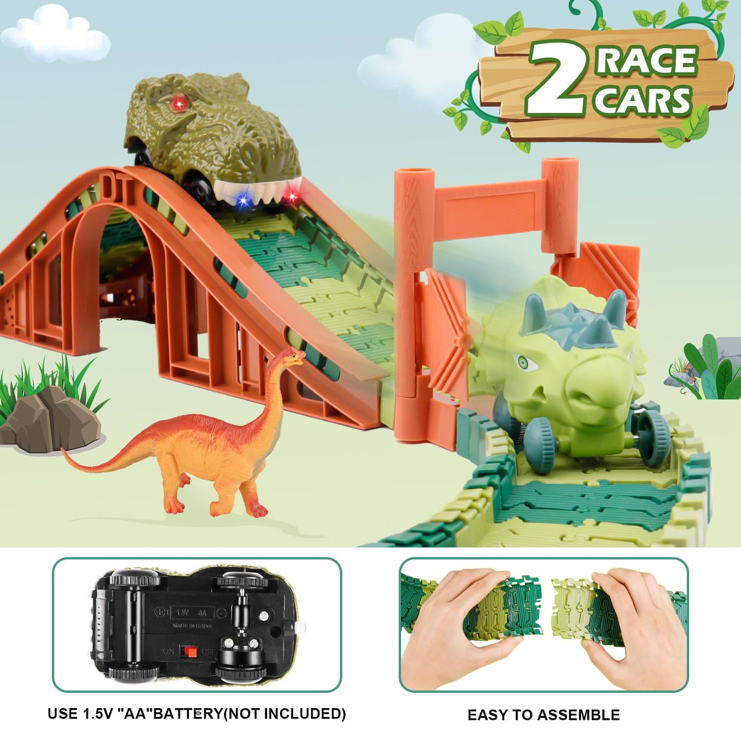 GIAT Dinosaur Track Toys - Best Birthday Gifts for 3 4 5 6 7 Year Old Boys Girls, Dinosaur Race Car Track with Light & Sound, Create A Dinosaur World Road Race Nirvana Guru