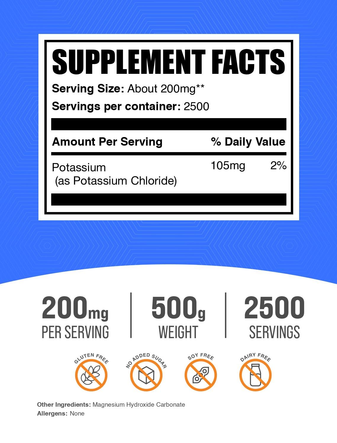 BulkSupplements.com Potassium Chloride Powder - Salt Substitute, Potassium Salt - Gluten Free, 200mg per Serving, 1kg (2.2 lbs) (Pack of 1) Nirvana Guru