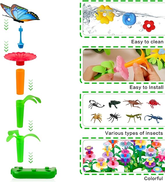 Birthday Toys Gifts for 3 4 5 6 Years Old Toddler Girls Boys, 156 PCS Insect Flower Garden Building Educational STEM Learning Pretend Play Gardening Set, Gifts for Preschool Kids Age 3+ nirvanaguru