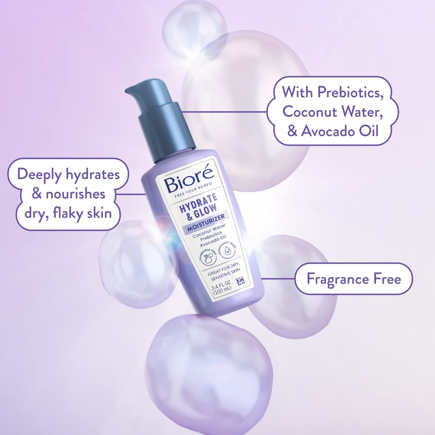 Biore Hydrate & Glow Face Serum for Dry, Sensitive Skin with Hyaluronic Acid, Prebiotics, Dermatologist Tested Face Serum, Fragrance Free, Vegan Friendly & Cruelty Free, Recyclable 1 oz Bottle Nirvana Guru