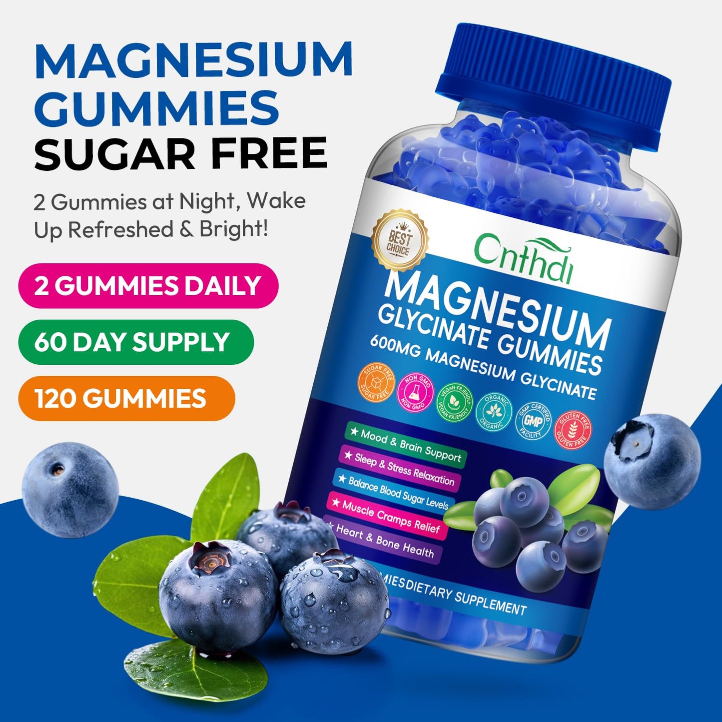 Magnesium Glycinate Gummies 600mg, High Absorption Magnesium Gummies with L-Threonate, Calcium, Vitamin B6, D3, Sugar Free Chews for Adults & Kids Relaxation, Stress Relief, Night Rest Nirvana Guru