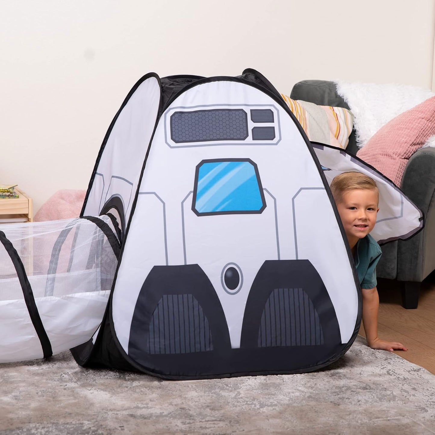 JOYIN White Rocket Ship Pop up Play Tent with Tunnel and Playhouse Kids Indoor Outdoor Spaceship Tent Set Nirvana Guru