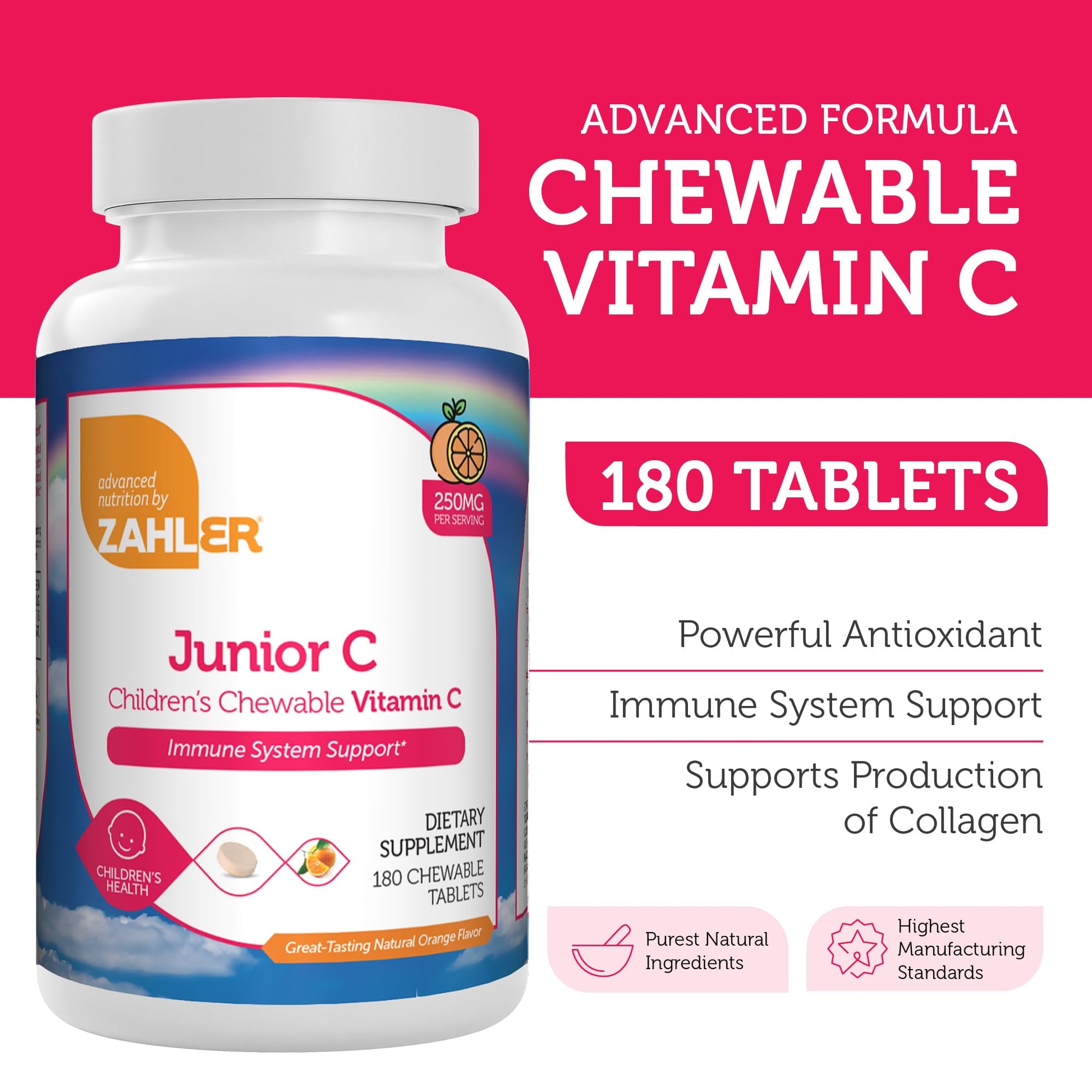 Zahler Junior C Advanced Chewable Vitamin C for Kids - Immune Support Kids Vitamins in Delicious Orange Flavor - Kosher Kids Vitamin C for Immunity - Vitamin C Chewable Antioxidant - (180 Count) - Nirvana Guru
