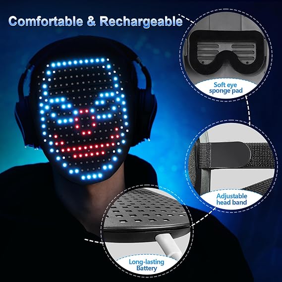 Mr.Pang LED Mask Light up Mask with Gesture Sensing, Cool Face Transforming Mask, Perfect Gifts for Halloween Christmas Birthday Cosplay Party Nirvana Guru