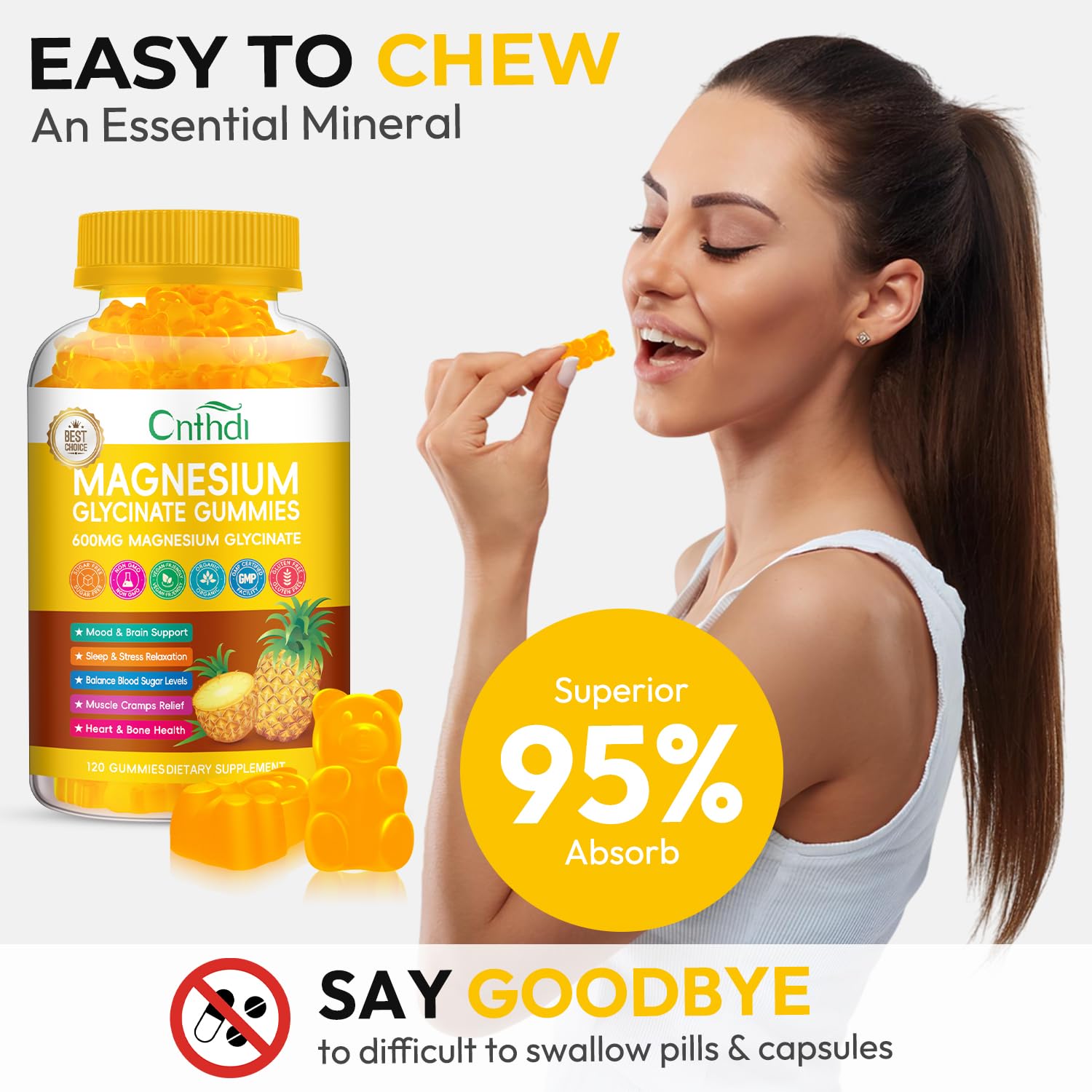 Magnesium Glycinate Gummies 600mg, High Absorption Magnesium Gummies with L-Threonate, Calcium, Vitamin B6, D3, Sugar Free Chews for Adults & Kids Relaxation, Stress Relief, Night Rest Nirvana Guru