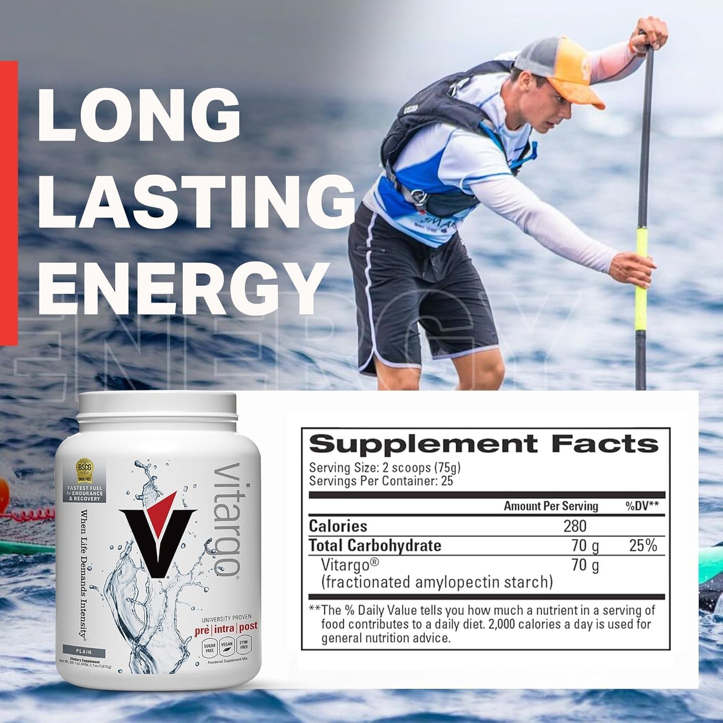 Vitargo Carbohydrate Powder, 2X Faster Absorbing, 4.4 LB Plain, Pre, Intra & Post, Sugar-Free Complex Carb Powder for Recovery, Endurance & Muscle Gain, Made in USA Nirvana Guru