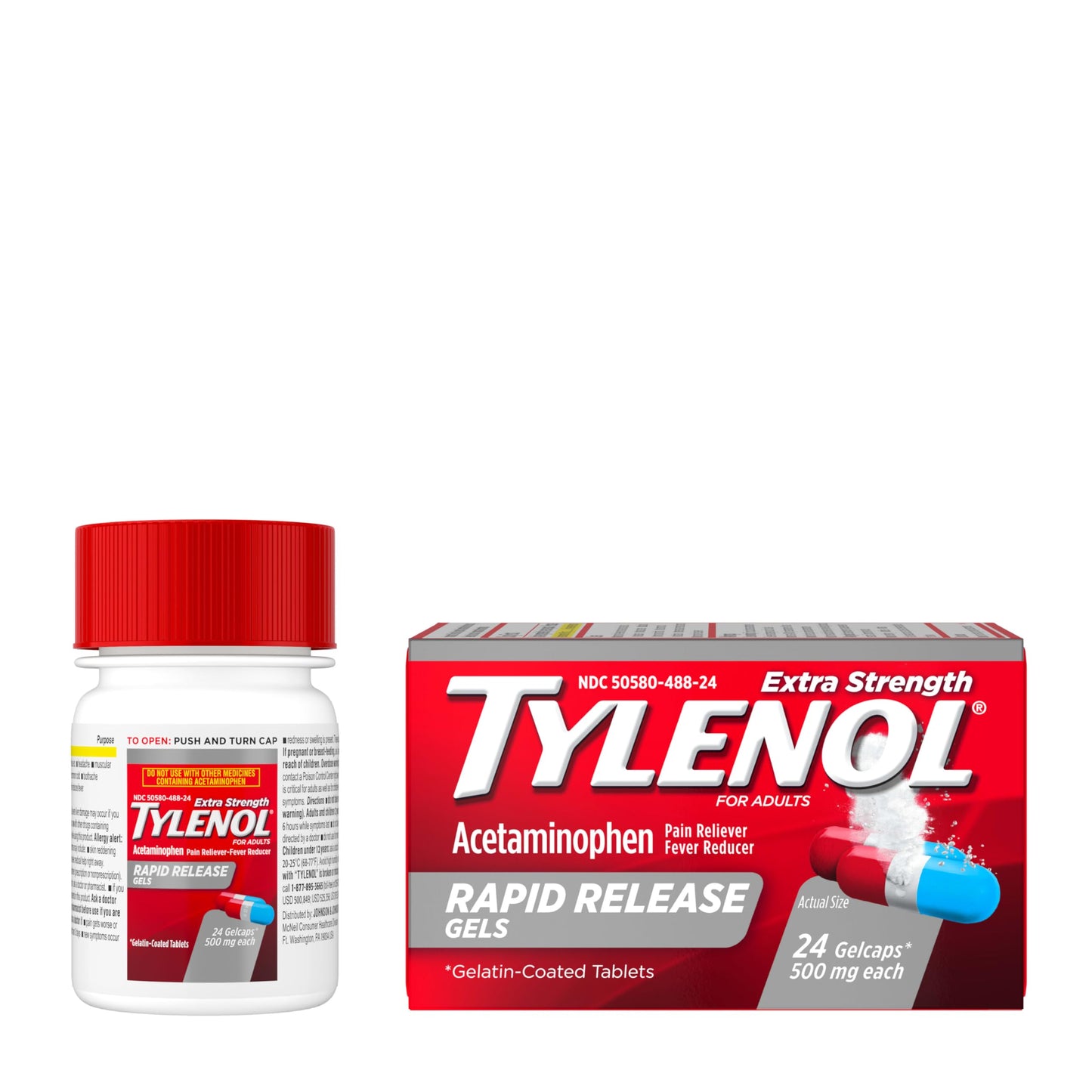 Tylenol Extra Strength Acetaminophen Rapid Release Gels, Extra Strength Pain Reliever & Fever Reducer, Gelcaps with Laser-Drilled Holes, 500 mg Acetaminophen, 100 ct