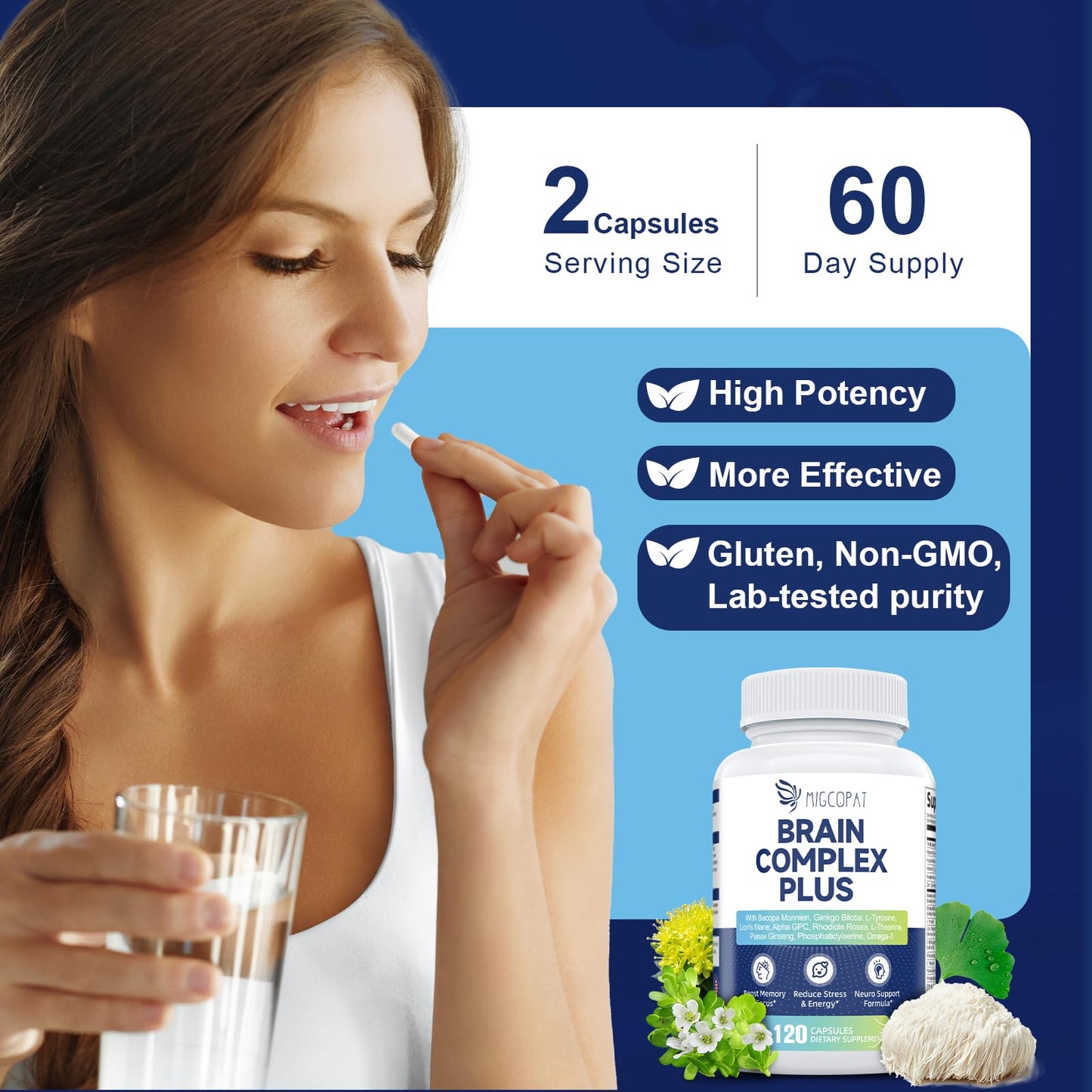 Brain Supplements for Memory & Focus - Nootropic with Bacopa Monnieri, Lion's Mane, Alpha GPC, Phosphatidylserine | Supports Mental Clarity & Cognitive Function | Vitamin B6 & B12-120 Capsules - Nirvana Guru