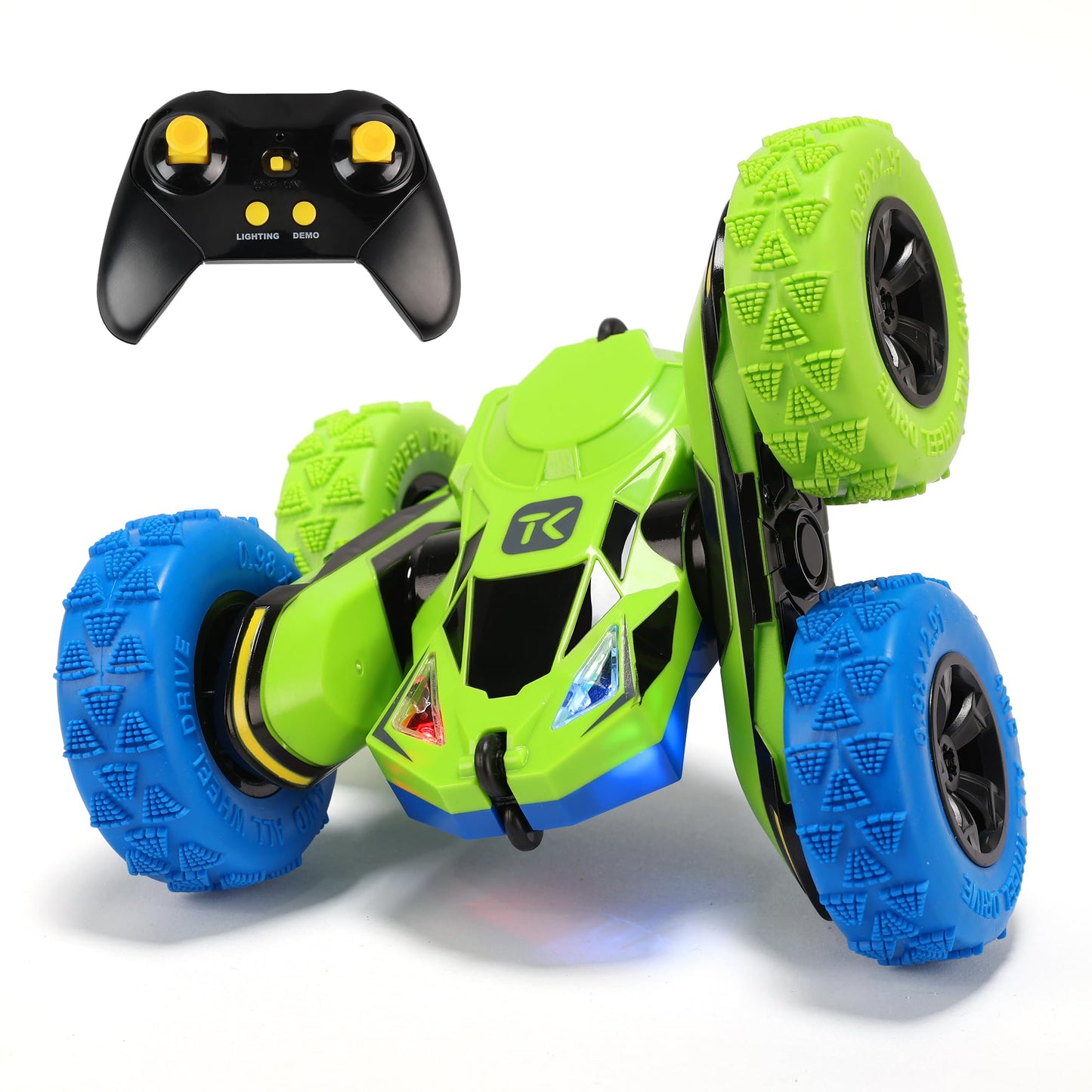 Threeking RC Stunt Cars Remote Control Car Double-Sided Driving 360-degree Flips Rotating Car Toy, Green Nirvana Guru