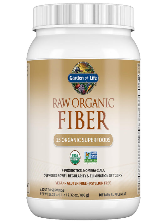Garden of Life Raw Organic Fiber Powder, 30 Servings, 15 Organic Superfoods, Probiotics, Omega-3 ALA, Soluble and Insoluble Fiber for Regularity, Psyllium Husk Free - Nirvana Guru