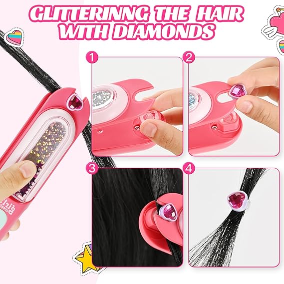Hair Gem Stamper Kit, Bling Hair Jewels for Girls Toys, Hair Styling Tool with Reusable Shining Diamonds, Birthday Gifts Toys for Girls Ages 3 4 5 6 8-12 nirvanaguru
