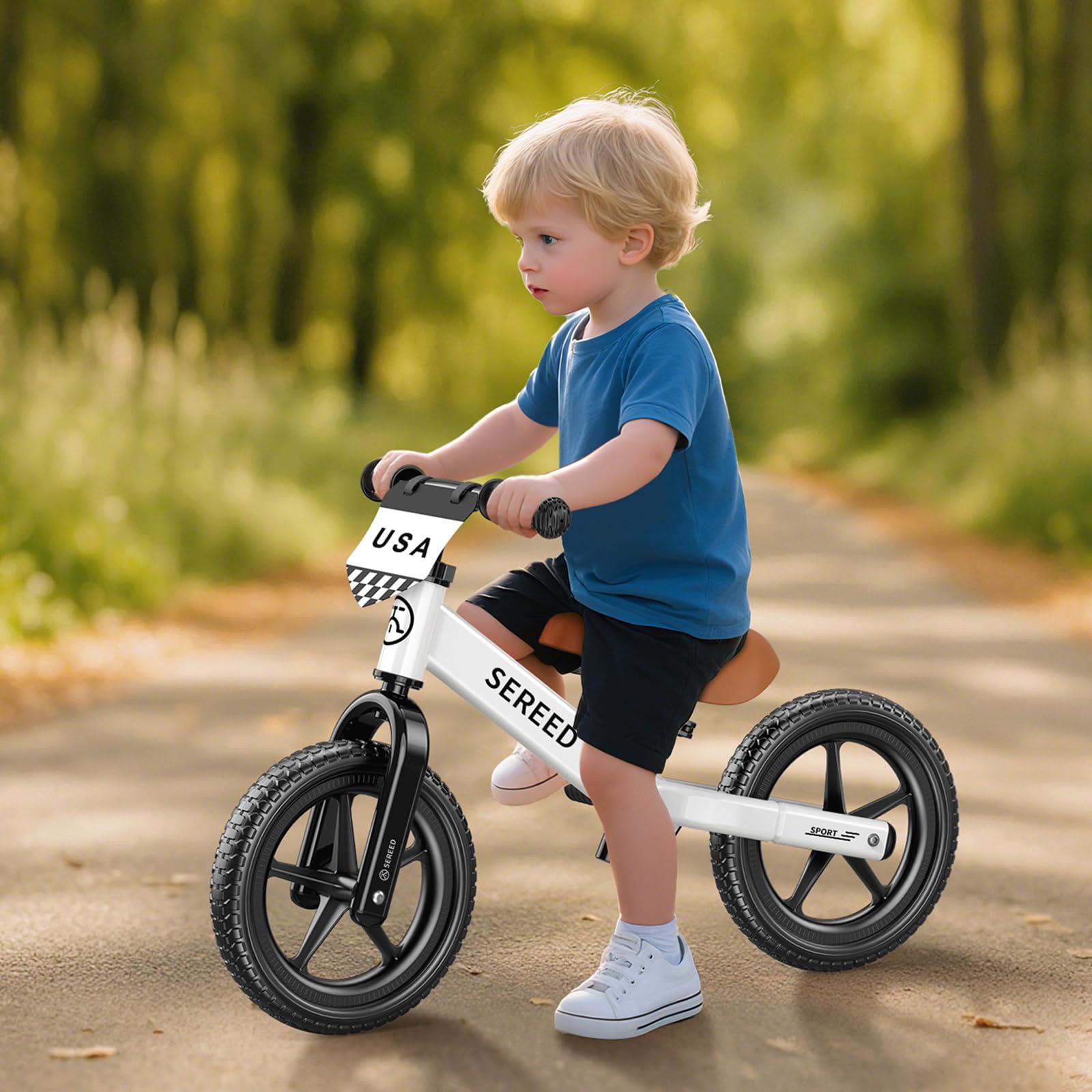 SEREED Toddler Balance Bike 2 Year Old, No Pedal Kids Toy Bike for 2-5 Years Old, Tool-Free Adjustment, Gift for 2-3 Boys Girls, Customize Plate with 3pcs Stickers (White) Nirvana Guru