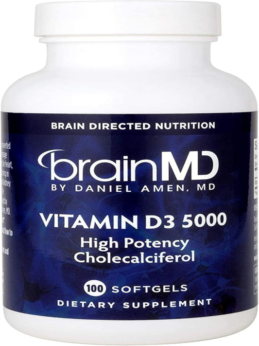 BrainMD by Dr Amen Vitamin D3 5000 - 100 Softgels - High Potency Cholecalciferol - Gluten Free - 100 Servings Nirvana Guru