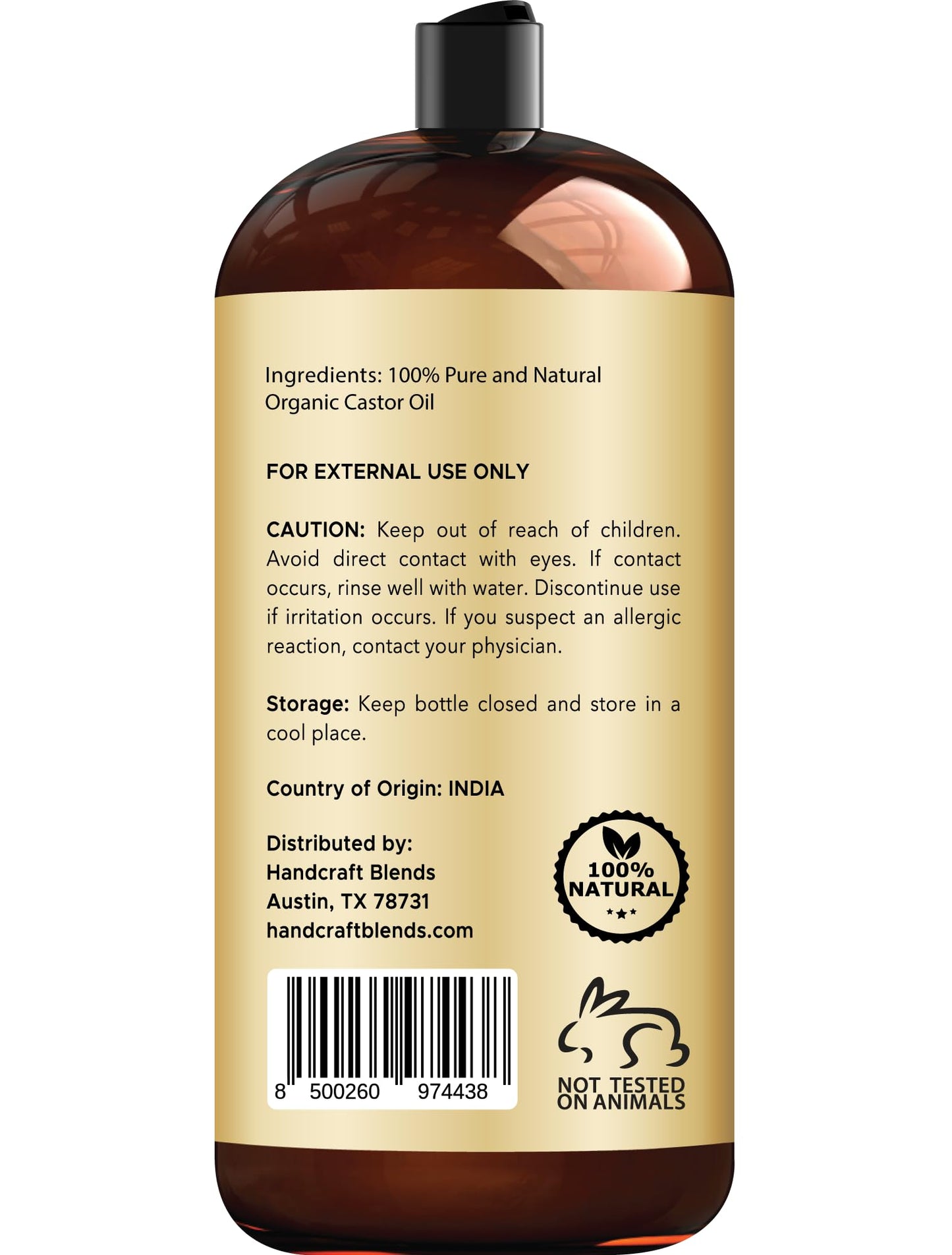 Handcraft Blends Organic Castor Oil - 16 Fl Oz - 100% Pure and Natural - Premium Grade Carrier Oil for Hair Growth, Eyelashes and Eyebrows - Hair and Body - Expeller-Pressed & Hexane-Free