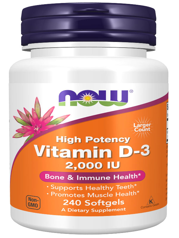 NOW Foods Supplements, Vitamin D-3 2,000 IU, High Potency, Structural Support*, 240 Softgels - Nirvana Guru
