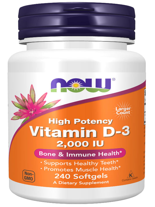 NOW Foods Supplements, Vitamin D-3 2,000 IU, High Potency, Structural Support*, 240 Softgels - Nirvana Guru