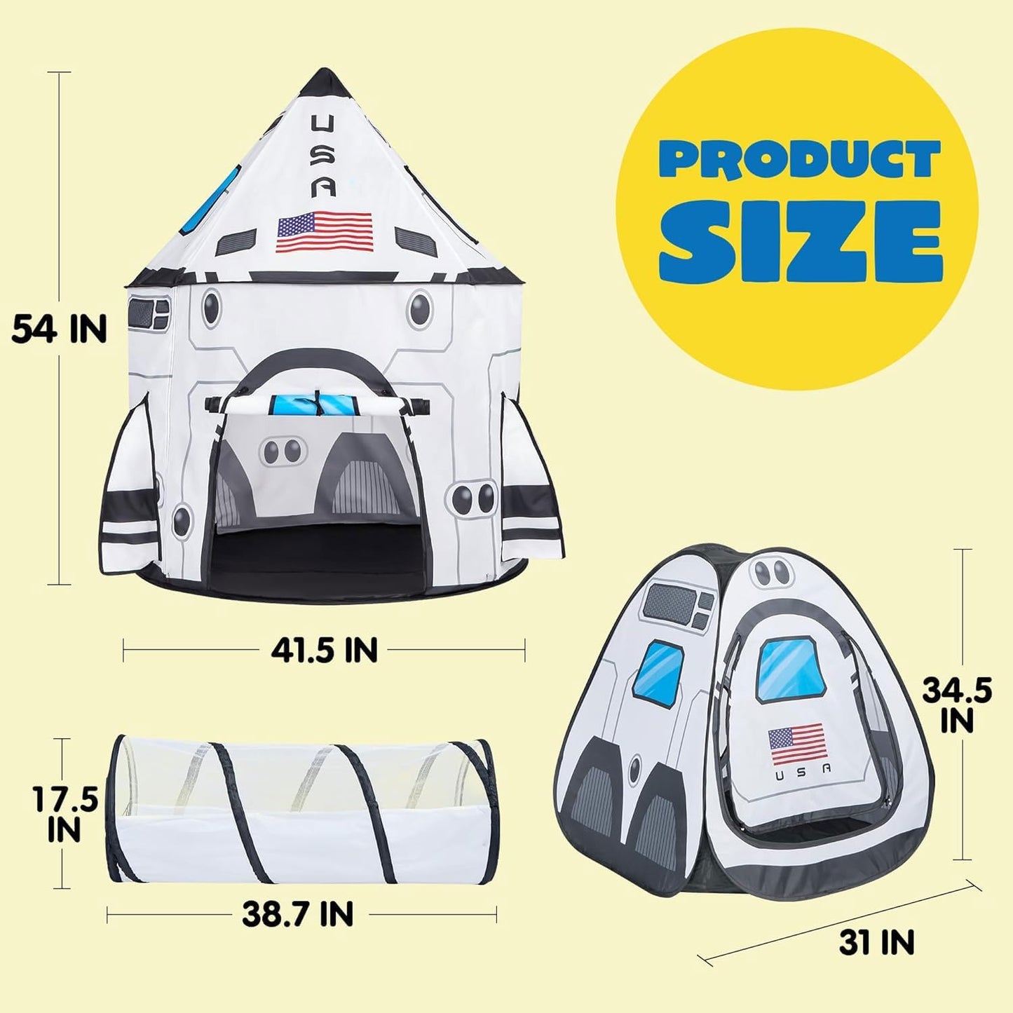 JOYIN White Rocket Ship Pop up Play Tent with Tunnel and Playhouse Kids Indoor Outdoor Spaceship Tent Set Nirvana Guru