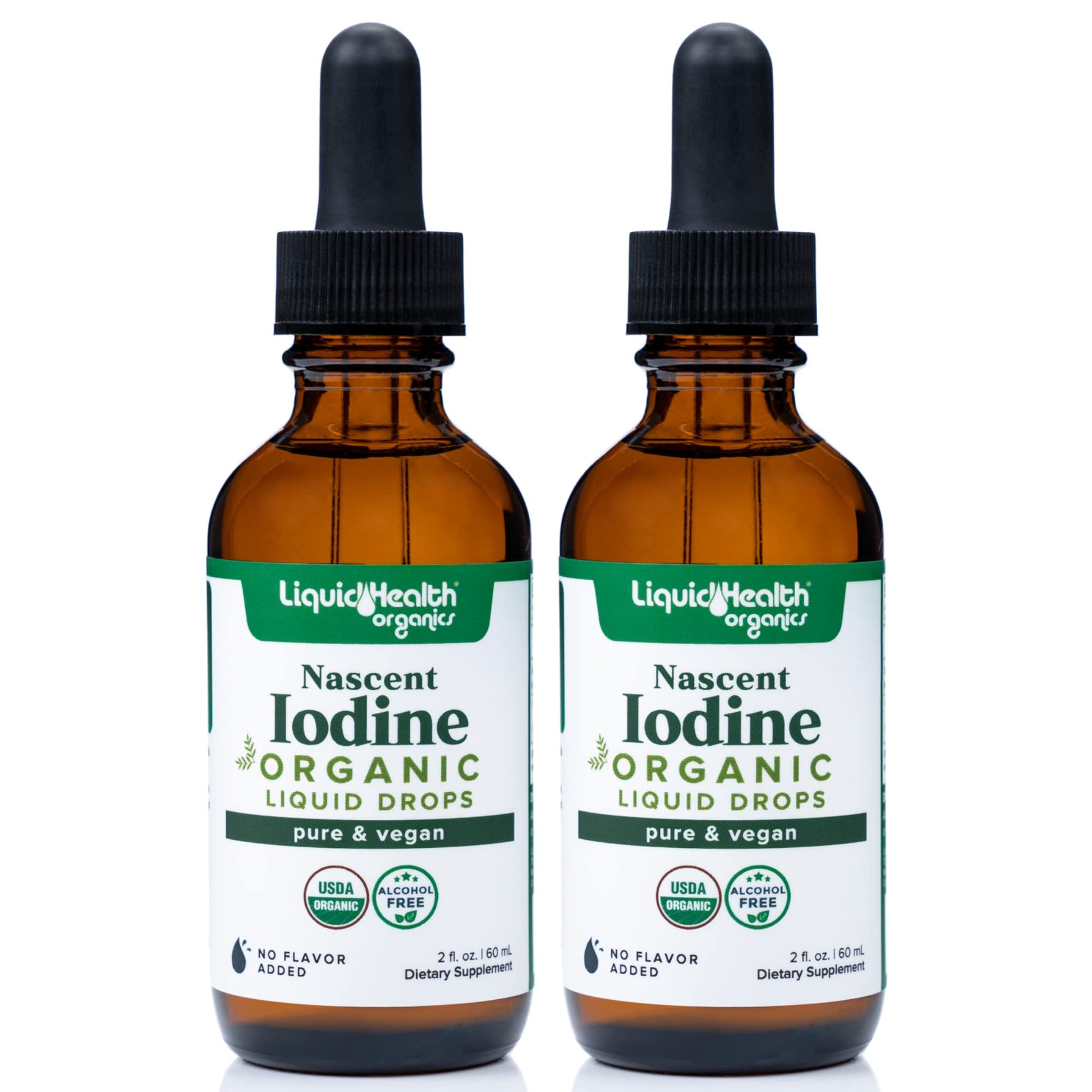LIQUIDHEALTH USDA Organic Nascent Iodine Liquid Drops, Pure Iodine Supplement for Thyroid & Immune Support, Energy Supplement - Made in USA, Vegan, Colorless, Tasteless Tincture (2 oz) Nirvana Guru