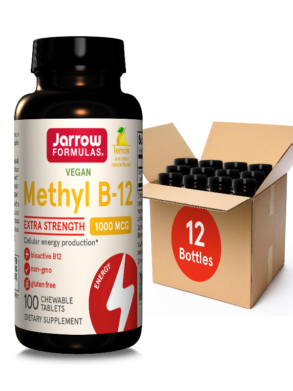 Jarrow Formulas Extra Strength Methyl B-12, Dietary Supplement for Cellular Energy Production, 100 Lemon-Flavored Chewable Tablets, Up to a 100 Day Supply - Nirvana Guru