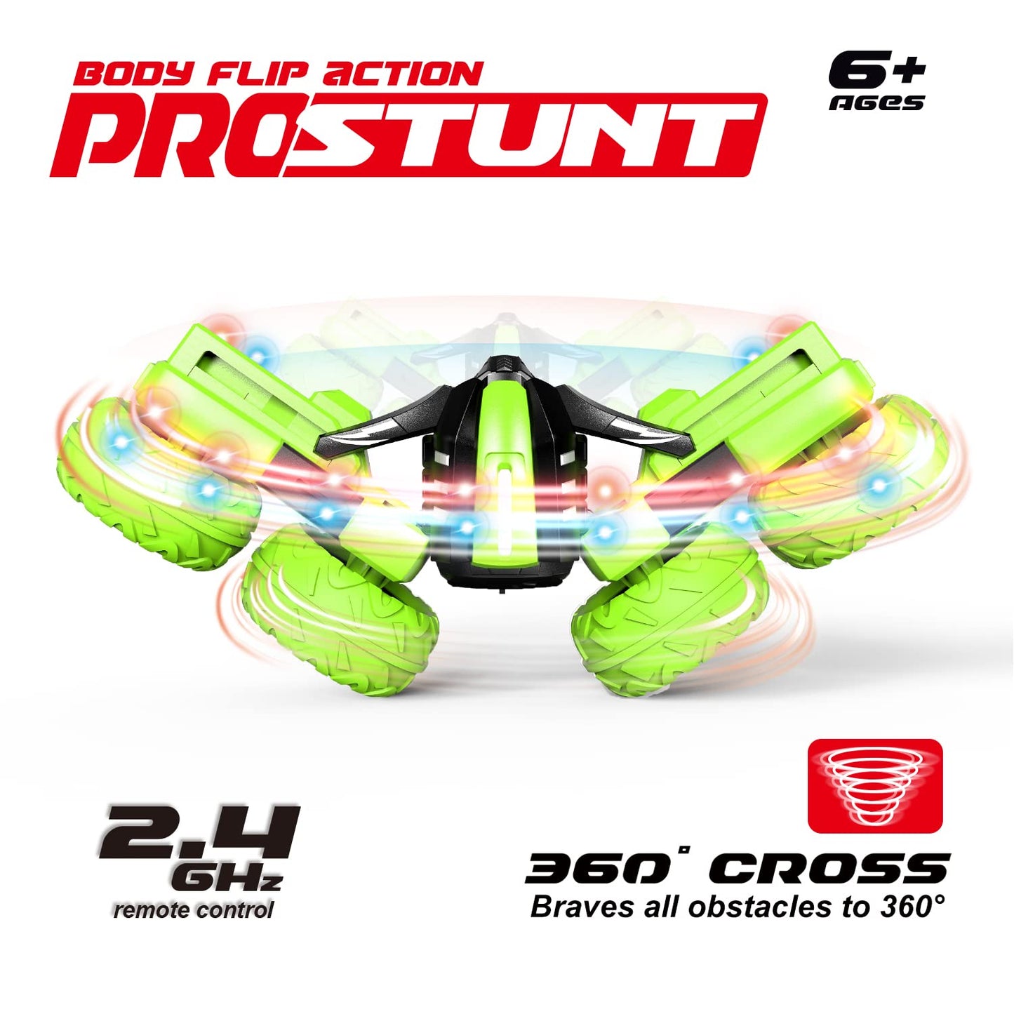 Threeking RC Stunt Cars Remote Control Car Double-Sided Driving 360-degree Flips Rotating Car Toy, Green Nirvana Guru