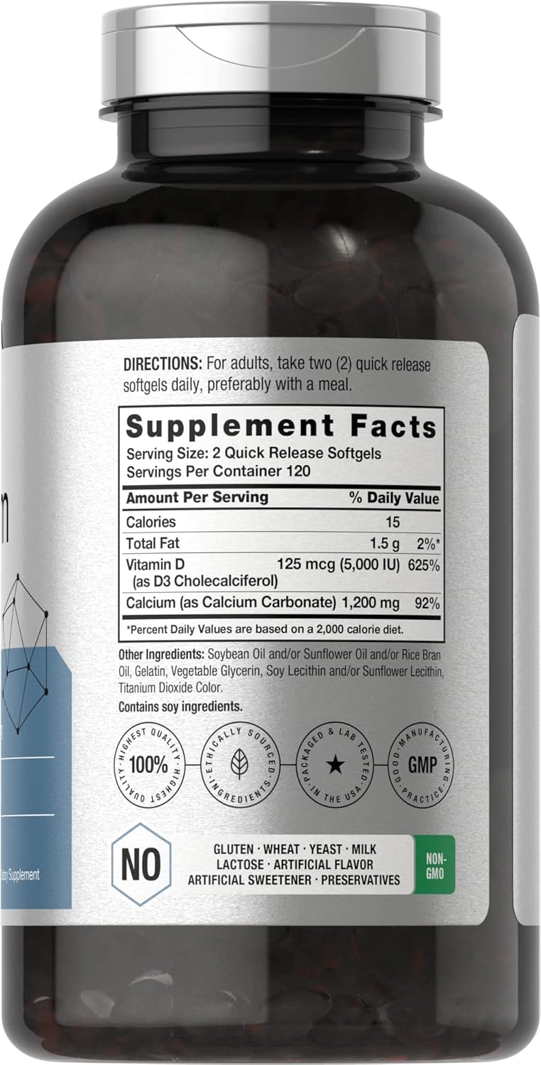 Horbäach Calcium 1200 mg with Vitamin D3 | 240 Softgels | 5000 IU Vitamin D3 | Absorbable Calcium Supplement | Non-GMO, Gluten Free Calcium Supplement Nirvana Guru