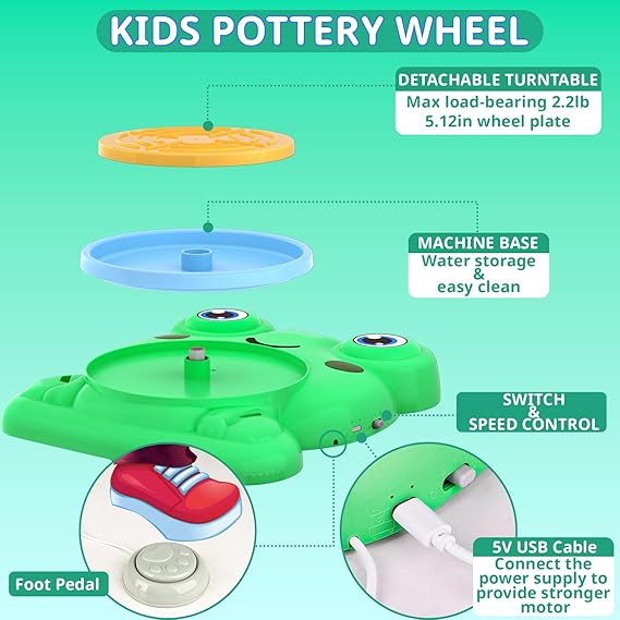 Pottery Wheel for Kids - Complete Pottery Painting Kit Arts and Crafts for Kids Ages 8-12 with 3 Pack Air Dry Clay Art Supplies Toys for Girls Boy Birthday Gift for 6 7 8 9 10 11 12+ nirvanaguru