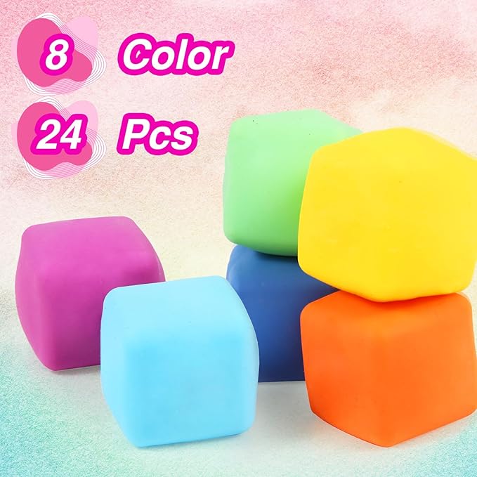 24 Pack Slow Rising Stress Cube , Dough Stress Balls Soft Fidget Squishy Toys for Anxiety Relief, Pull Stretch Classroom Prize Party Favors Toys for Kids nirvanaguru