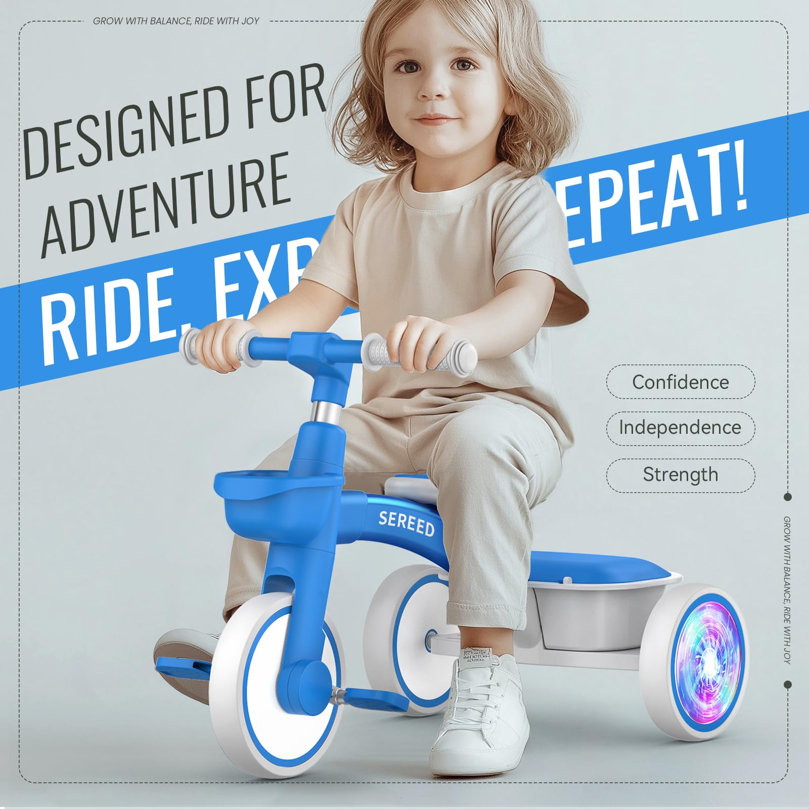 SEREED Colorful Lighting Toddler Tricycle for 2-5 Years Old Girls, Adjustable Seat&Handlebar Trike, Removable Basket, Birthday Gift Idea for Kids Ages 2+ (Pink) Nirvana Guru