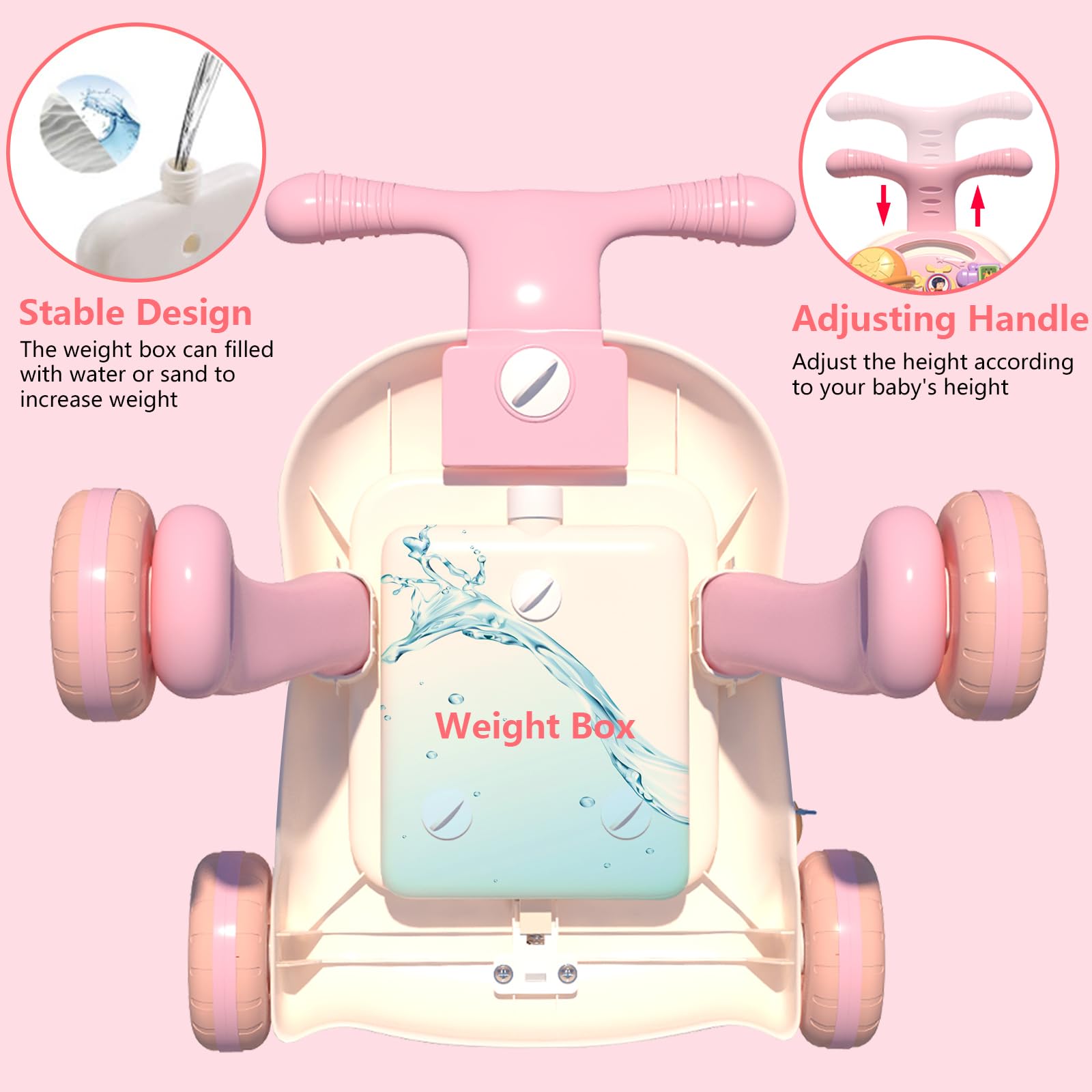 QDRAGON 3 in 1 Baby Walker and Activity Center for Girl, Learning to Walk, Sit to Stand, Early Educational Push Toys with Music Panel for Infant Toddler 12+ Months Pink Nirvana Guru