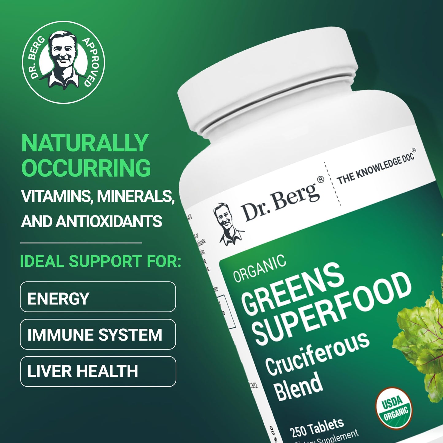 Dr. Berg's Greens Superfood Cruciferous Vegetable Tablets - Vegetable Supplements for Adults w/ 11 Phytonutrient Super Greens Tablets - Energy, Immune System & Liver Veggie Tablets - 90 Tablets - Nirvana Guru