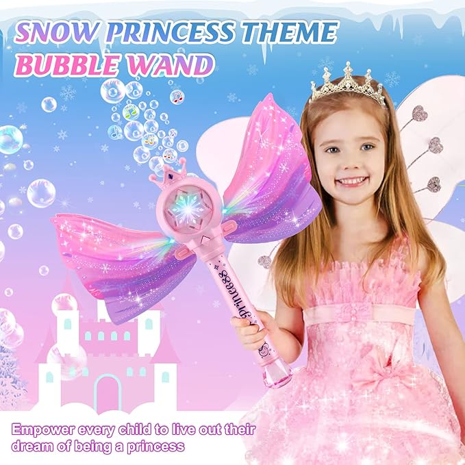 Bubble Wands for Kids Girls - LED Light & Music Bubble Machine: 3 AA Batteries & 2 Bubble Solutions, Outdoor Party Birthday Toys for Toddlers, Gift for 3 4 5 6 7 8 Year Old Girls nirvanaguru