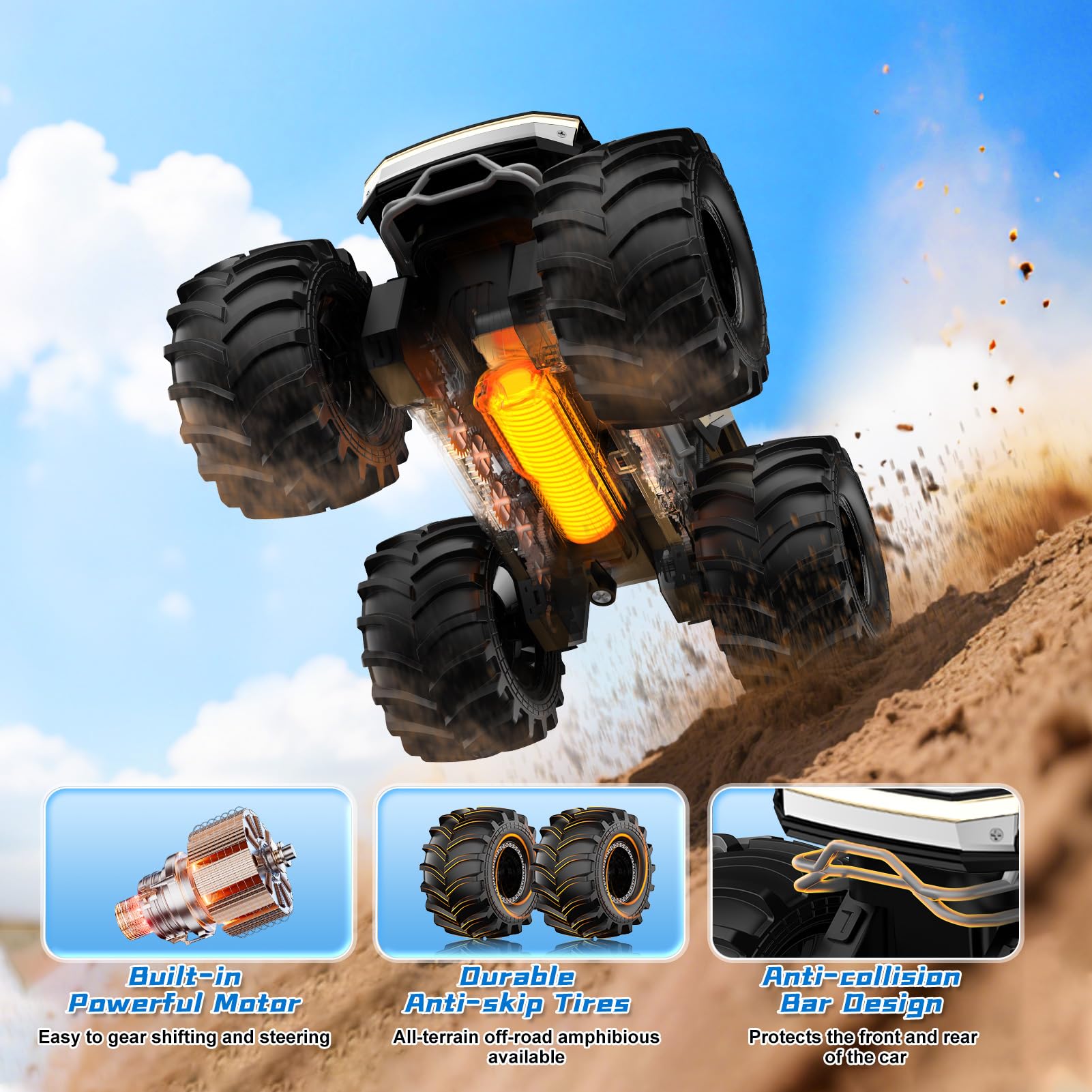 Remote Control Car for Boys, 1:18 Monster Trucks Toys Amphibious RC Cars, 2.4 GHz Waterproof RC Cyber Trucks, 4WD All Terrain Off-Road Pickup, Kids Toy for 6+ Year Old Boy Girl Christmas Birthday Gift Nirvana Guru