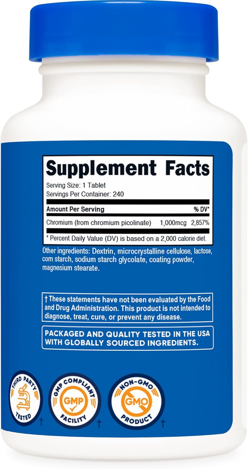Nutricost Chromium 1000mcg, 240 Tablets - Gluten Free, Non-GMO Nirvana Guru