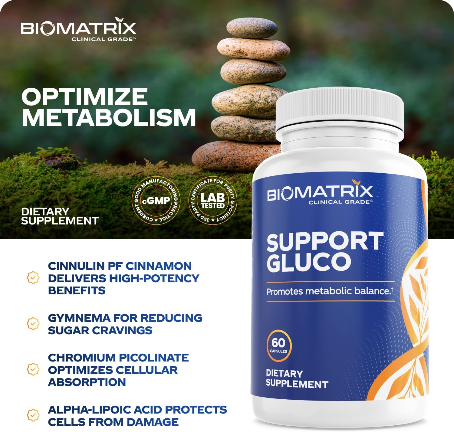 BioMatrix Metabolism Supplement for Men and Women, Cinnamon, Gymnema, Lipoic Acid, Vanadyl Sulfate, Chromium Picolinate, Bitter Melon (60 Capsules) Nirvana Guru