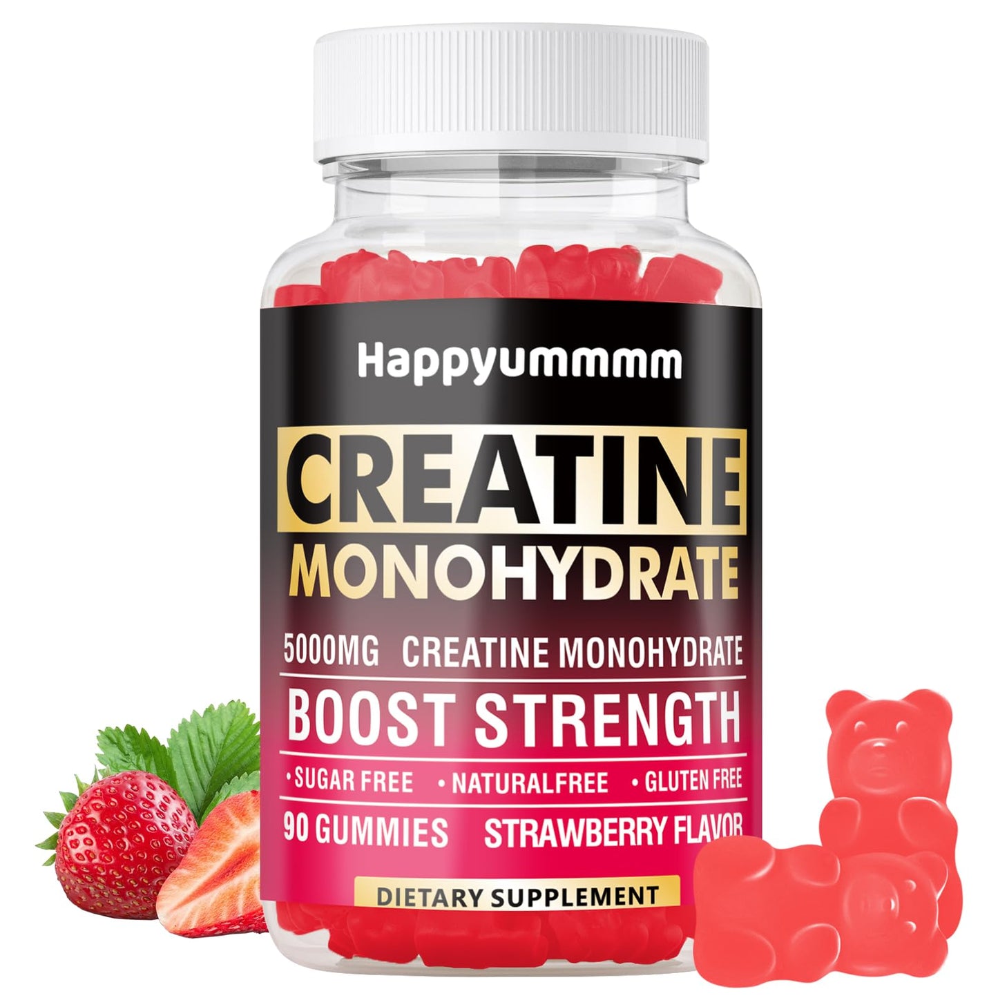Creatine Monohydrate Gummies 5000mg for Men & Women, Chewables Creatine Monohydrate for Muscle Strength, Muscle Builder, Energy Boost, Pre-Workout Supplement(90 Count)-Strawberry.