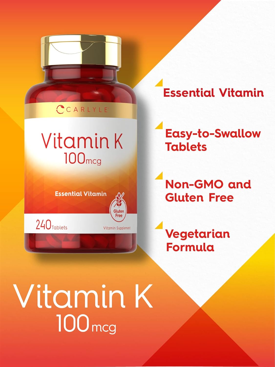 Carlyle Vitamin K 100 mcg | 240 Tablets | Vegetarian, Non-GMO, Gluten Free | Vitamin K Supplement Nirvana Guru