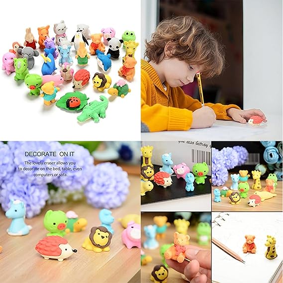 60Pcs Animal Erasers Desk Pets for Kids Animal Pencil Erasers Bulk Puzzle Eraser Toys Gifts for Classroom Prizes,Game Reward,Treasure Box,Easter Egg Fillers,Goodie Bag Stuffers,Party Favors nirvanaguru
