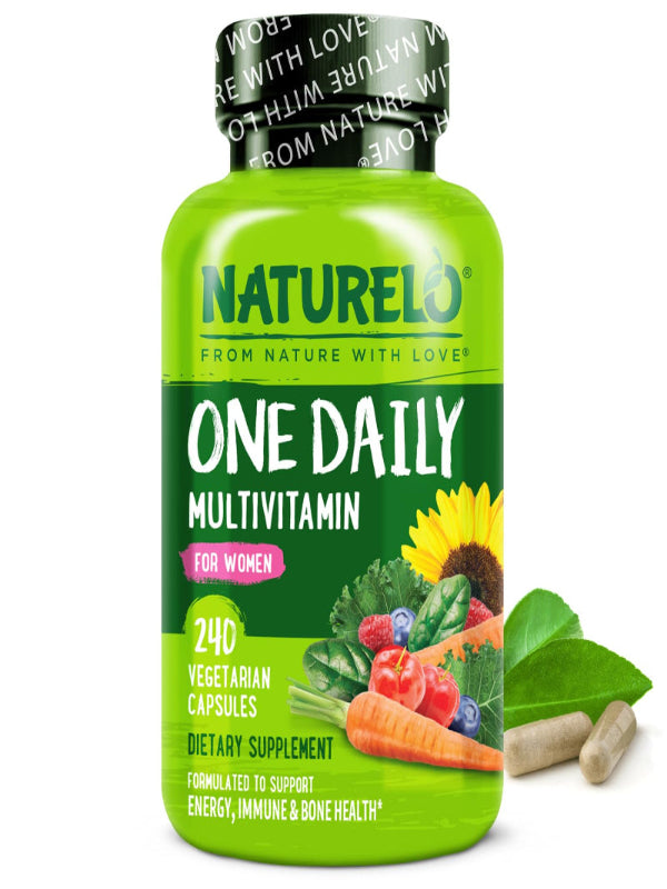 NATURELO One Daily Multivitamin for Women - Energy Support - Whole Food Supplement to Nourish Hair, Skin, Nails - Non-GMO - No Soy - Gluten Free - 120 Capsules - 4 Month Supply - Nirvana Guru