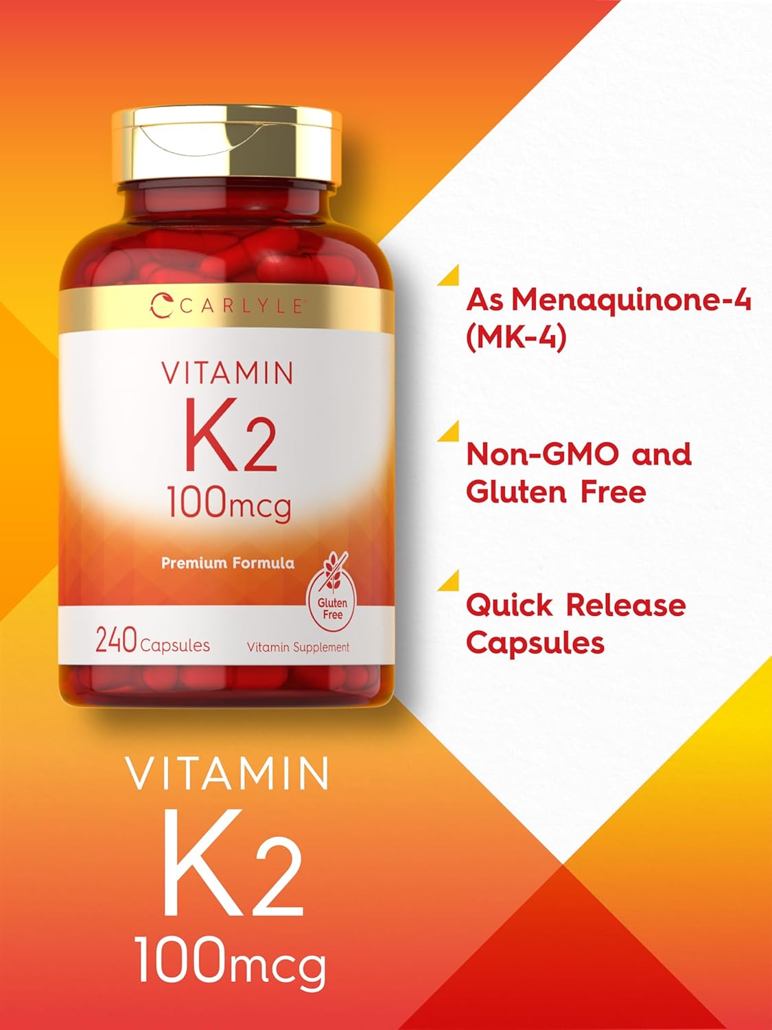 Carlyle Vitamin K2 Supplement 100 mcg | K2 MK-4 | 240 Capsules | Non-GMO & Gluten Free Nirvana Guru