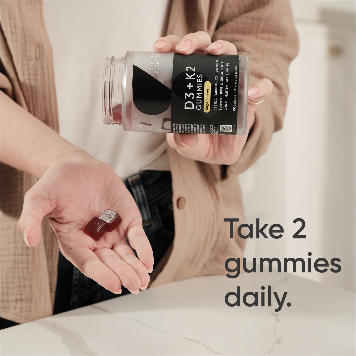 Sports Research® Vitamin D3 + K2 with Coconut MCT Oil | Vegan D3 2500iu (62.5mcg) & Plant Based Vitamin K2 100mcg | Vegan Certified, Soy & Gluten Free - 60 Softgels - Nirvana Guru