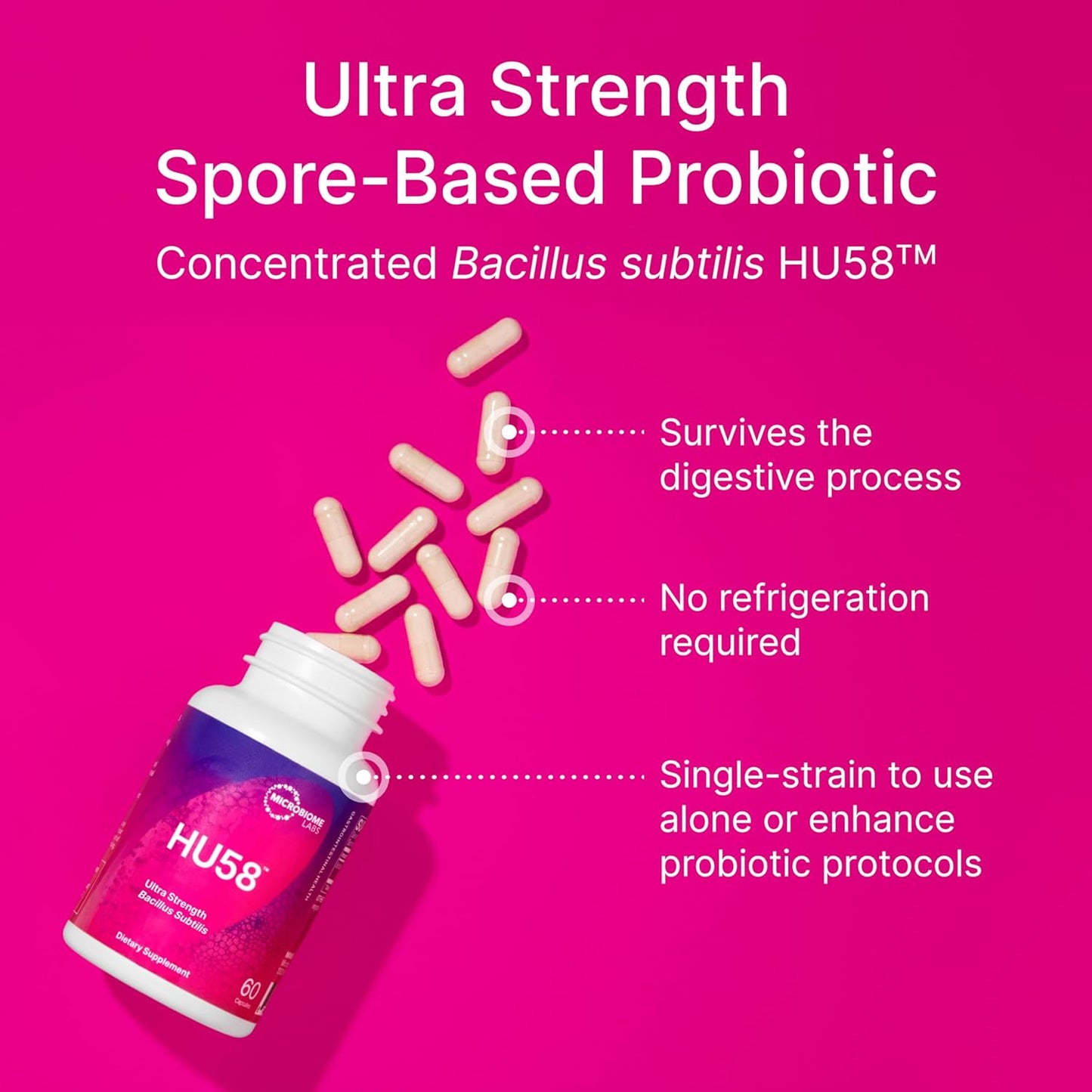 Microbiome Labs HU58 Bacillus Subtilis Probiotics for Women and Men - High Potency Spore Probiotic for Digestive Health & Immune Support - Daily Capsules with 10 Billion CFU (60 Capsules) - Nirvana Guru