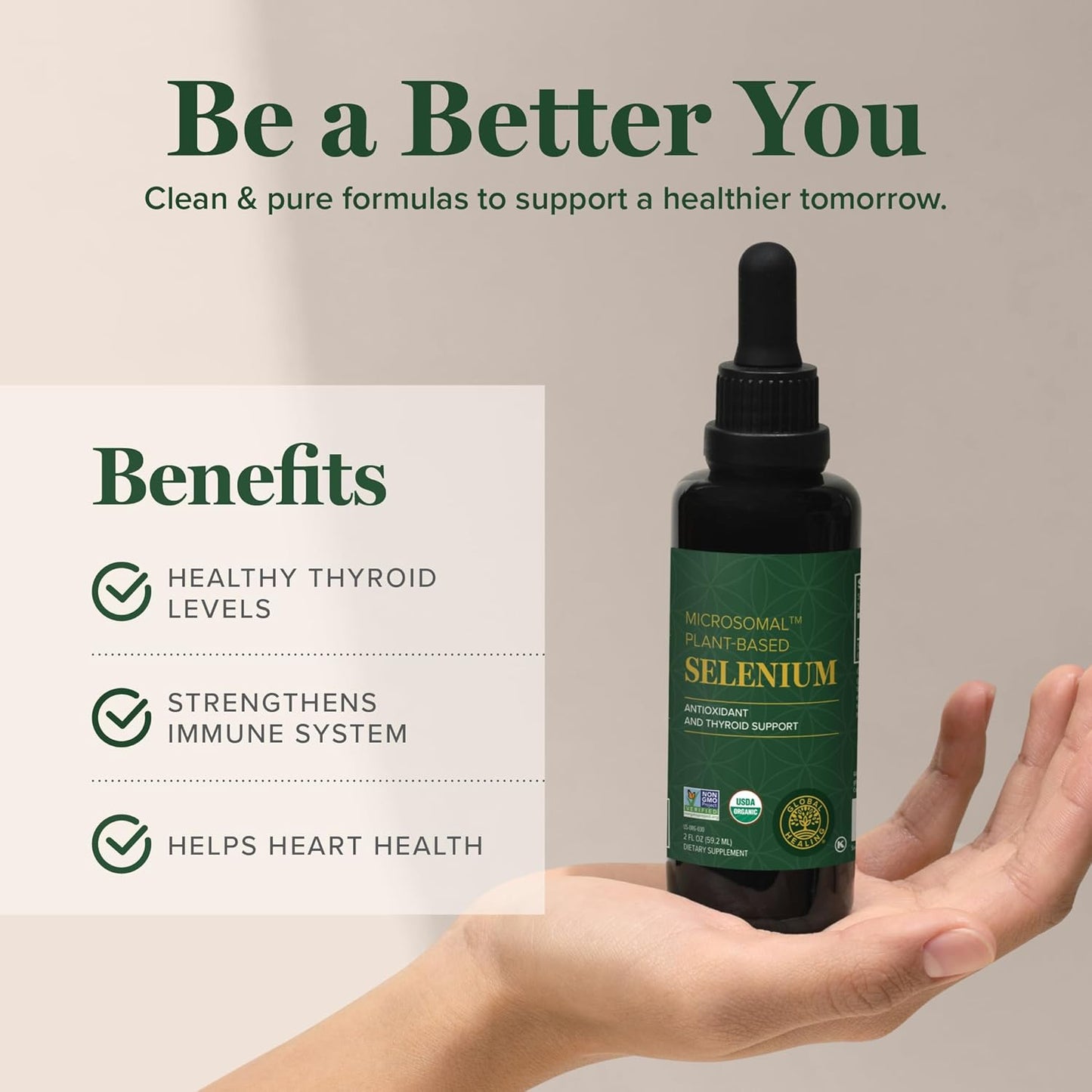 Global Healing Center - Selenium 200mcg, Selenium Supplement Drops with Organic Ingredients, Antioxidants for Thyroid and Immune Support, Non-GMO & Gluten-Free, for Men & Women - 2 Fl Oz Nirvana Guru