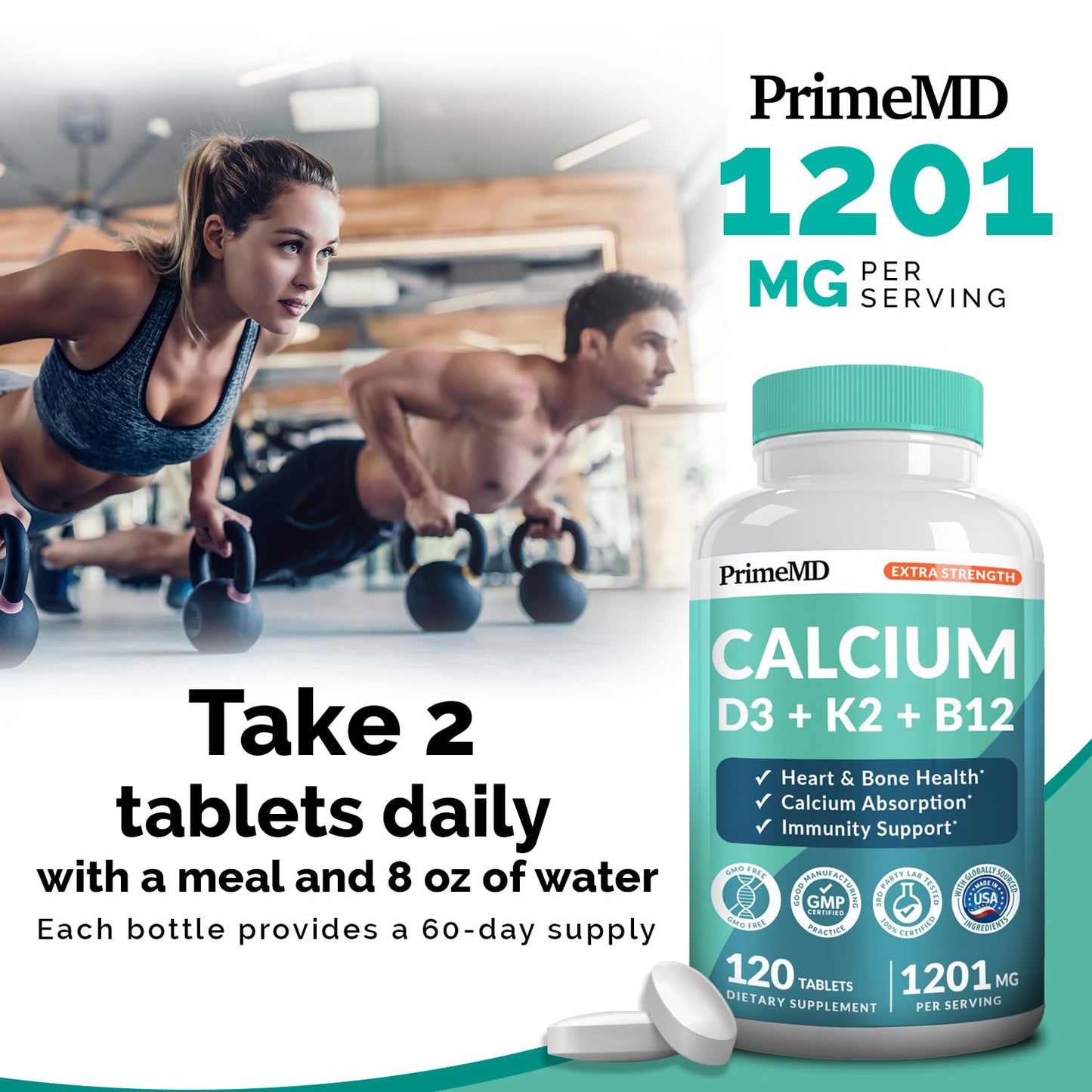 4-in-1 Calcium 1200mg with Vitamin D3 - Calcium Supplement for Women and Men with Vitamin K2 B12 5000 IU - Extra Strength Calcium Citrate for Bone and Heart Support (120ct) Nirvana Guru