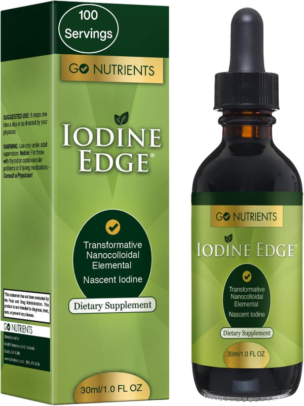 Go Nutrients Iodine Edge – Organic Nascent Iodine Liquid Supplement for Thyroid Support, Energy, Immune & Cognitive Health – High Absorption Drops - Natural Tincture for Women & Men – 1 oz Nirvana Guru