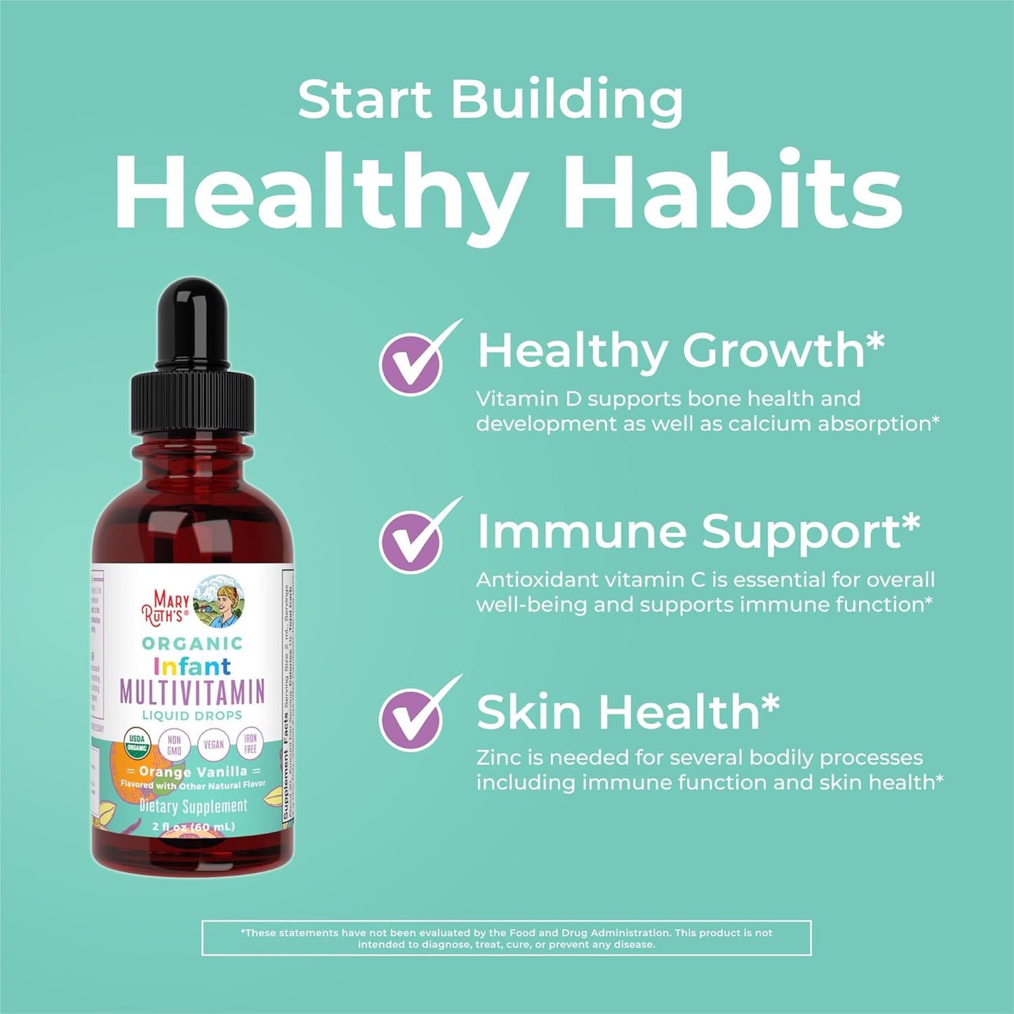 MaryRuth Organics Multivitamin for Infants | USDA Organic | Multivitamin Liquid Drops for Babies 6-12 Months | Immune Support & Overall Wellness | Vegan | Non-GMO | Gluten Free | 2 Fl Oz - Nirvana Guru