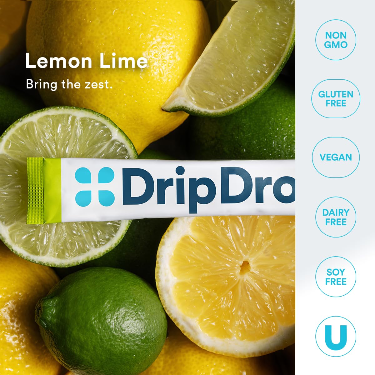 DripDrop Sugar Free Hydration Packets - Zero Classic Variety Pack - Single Serve Electrolytes Powder Drink Mix - Lemon Lime, Watermelon, Peach, Passion Fruit - Non-GMO, Gluten Free, Vegan - 32 Sticks