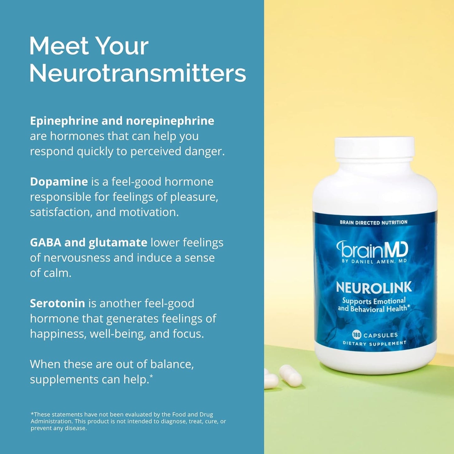 Dr Amen BrainMD NeuroLink - 180 Capsules - Promotes Optimal Brain Function, Focus & Concentration - Gluten Free - 45 Servings Nirvana Guru