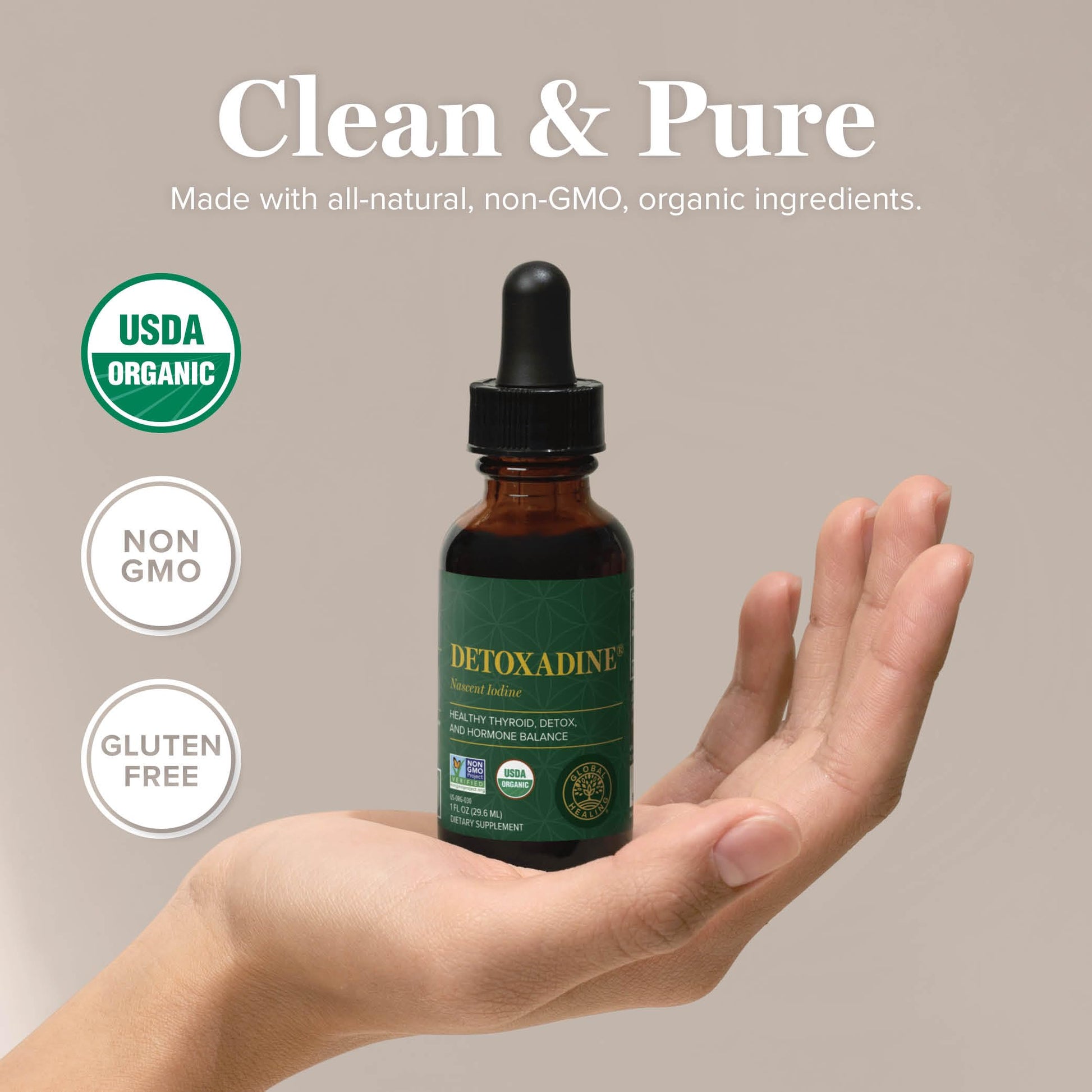 Global Healing Center - Detoxadine - Organic Nascent Liquid Iodine Supplement Drops for Thyroid Support, Detox Cleanse, and Metabolism - Non-GMO, Vegan, 200 Servings Iodine Drops (1 Oz) Nirvana Guru