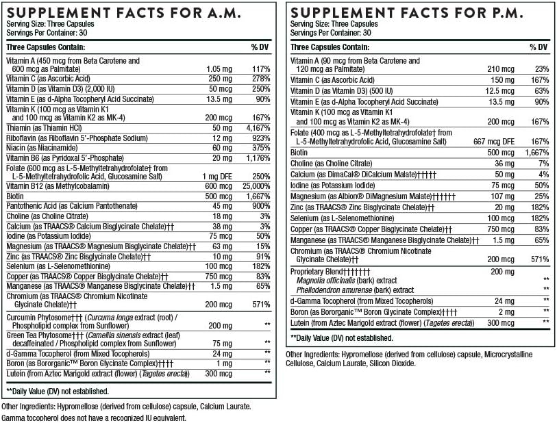 THORNE Multi-Vitamin Elite - Daily Nutritional Supplement - AM Formula Supports Cellular Energy Production and PM Formula Supports Restful Sleep* - Gluten-Free, Dairy-Free - 180 Capsules - 30 Servings - Nirvana Guru