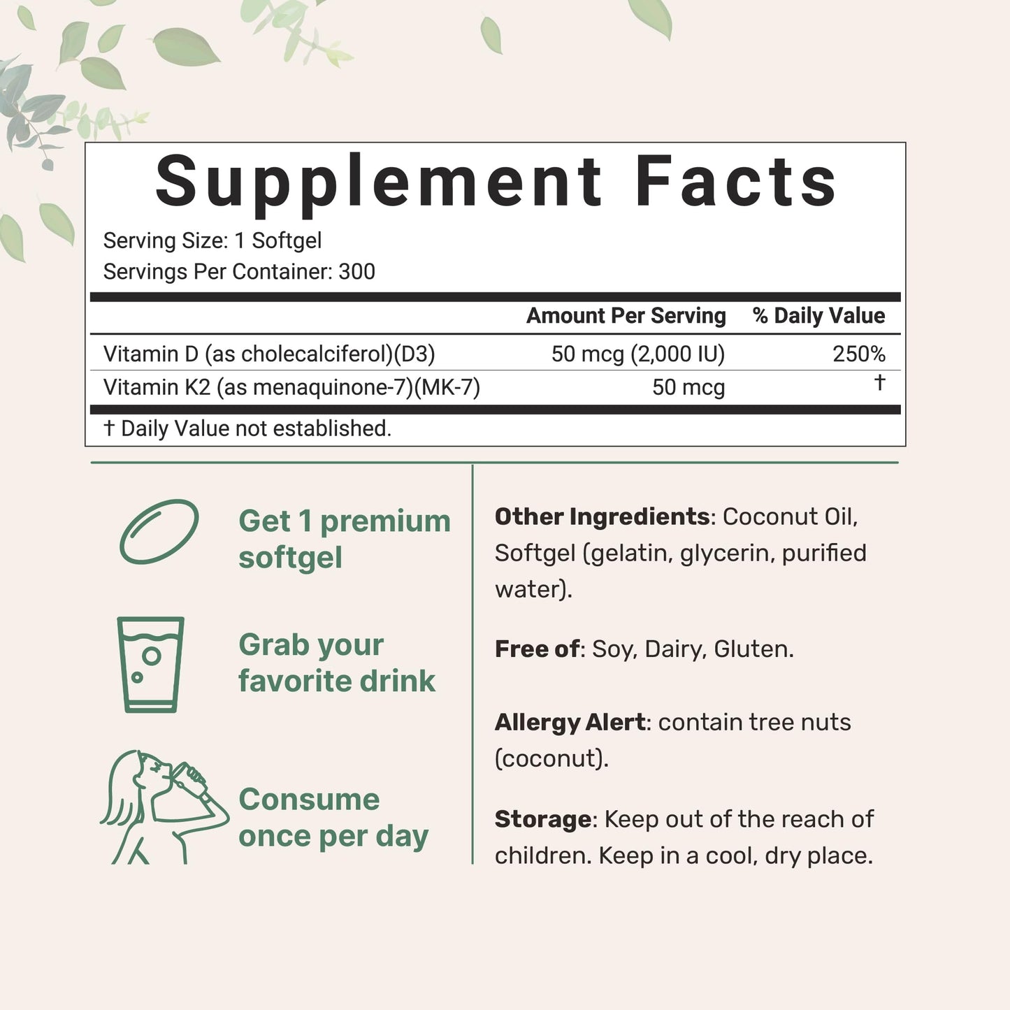Micro Ingredients Vitamin D3 10,000 IU + K2 MK-7 200 mcg, 300 Softgels | Virgin Coconut Oil | 2-in-1 Bone, Immune & Heart Support | Easy to Swallow, Non-GMO